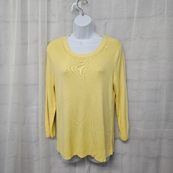 Talbots Yellow Lightweight Cotton Blend Crewneck Sweater Preppy LP - Picture 1 of 12
